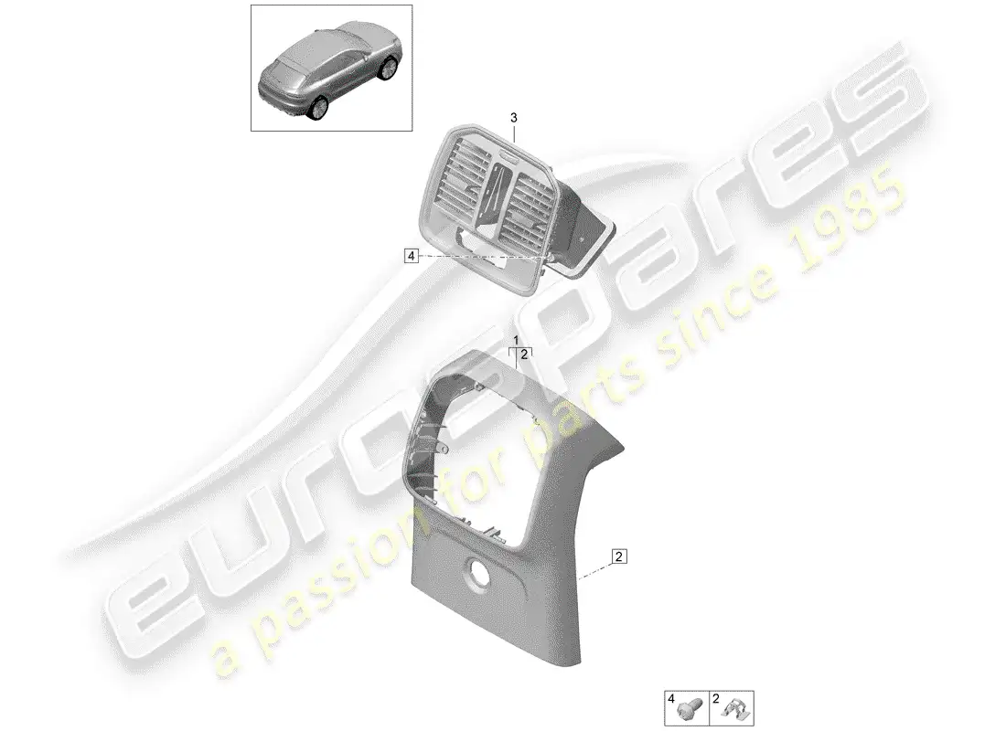 porsche 2019 (macan) center console diagrama de piezas
