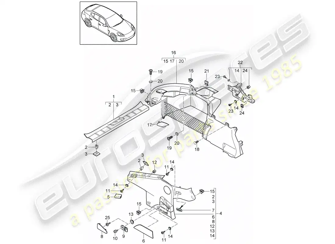 porsche 2010 (panamera 970) adornos diagrama de piezas