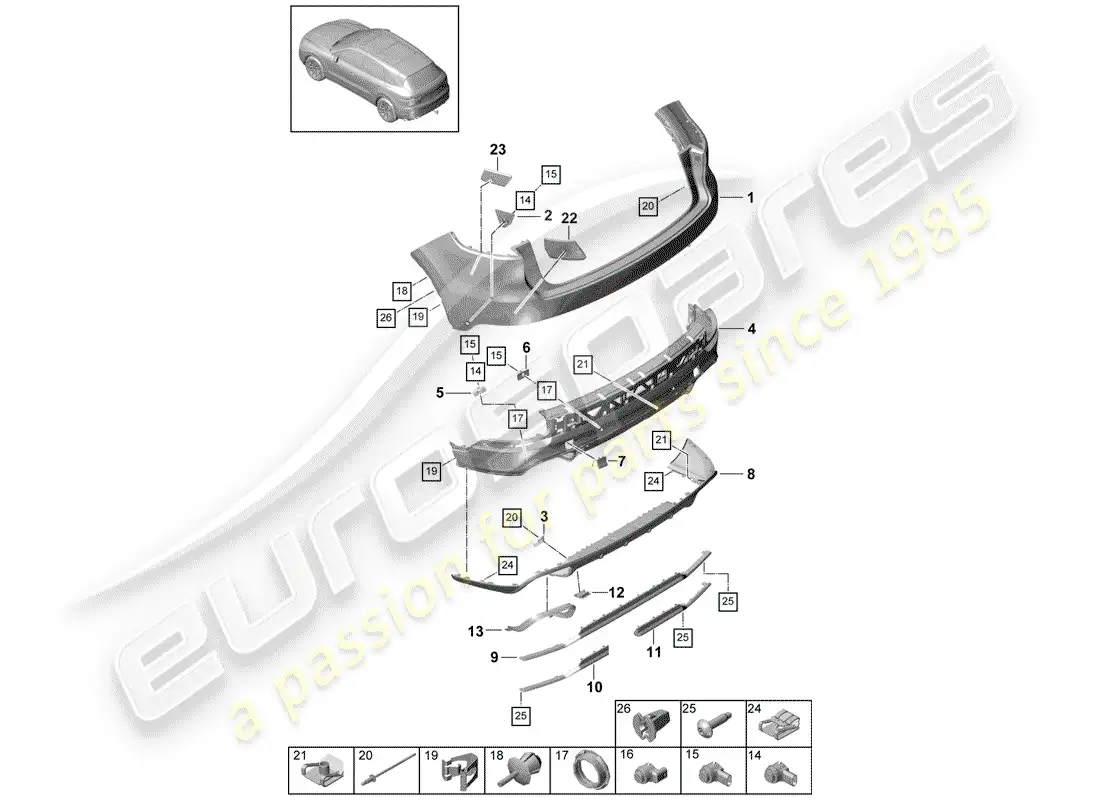 porsche 2019 (cayenne e3 9ya/9yb) parachoque diagrama de piezas
