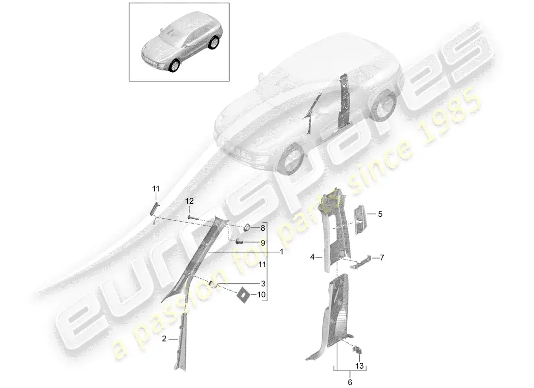 porsche 2015 (macan) un pilar diagrama de piezas