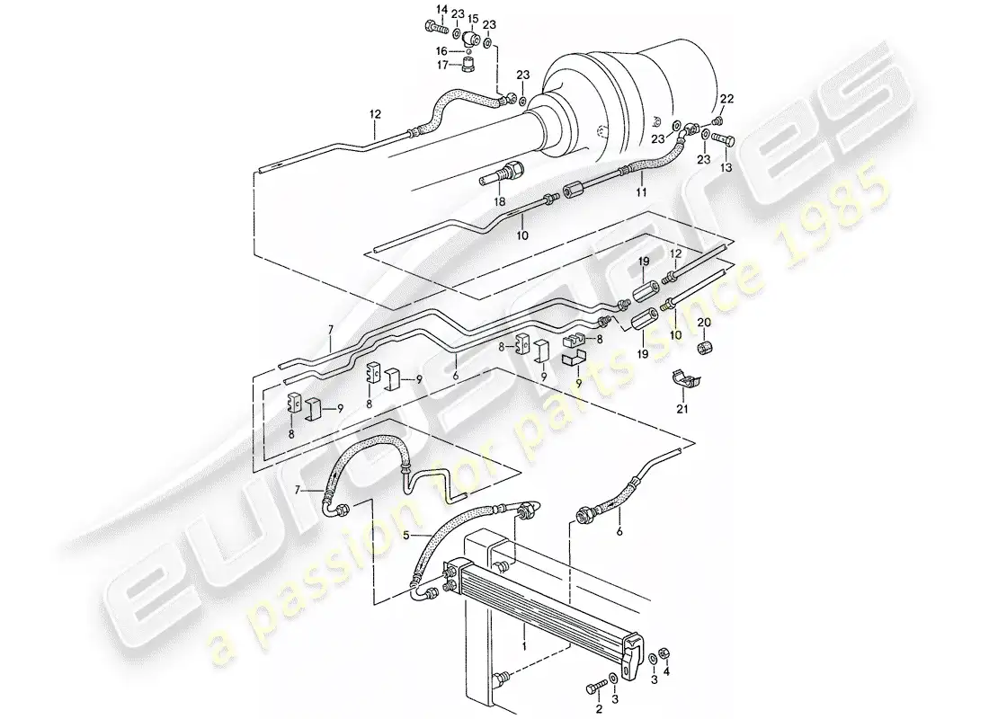 porsche 1991 (928) transmisión automática - enfriador atf - líneas atf - para vehículos con - catalizador - mod.88-11/88 (mod.89) diagrama de piezas