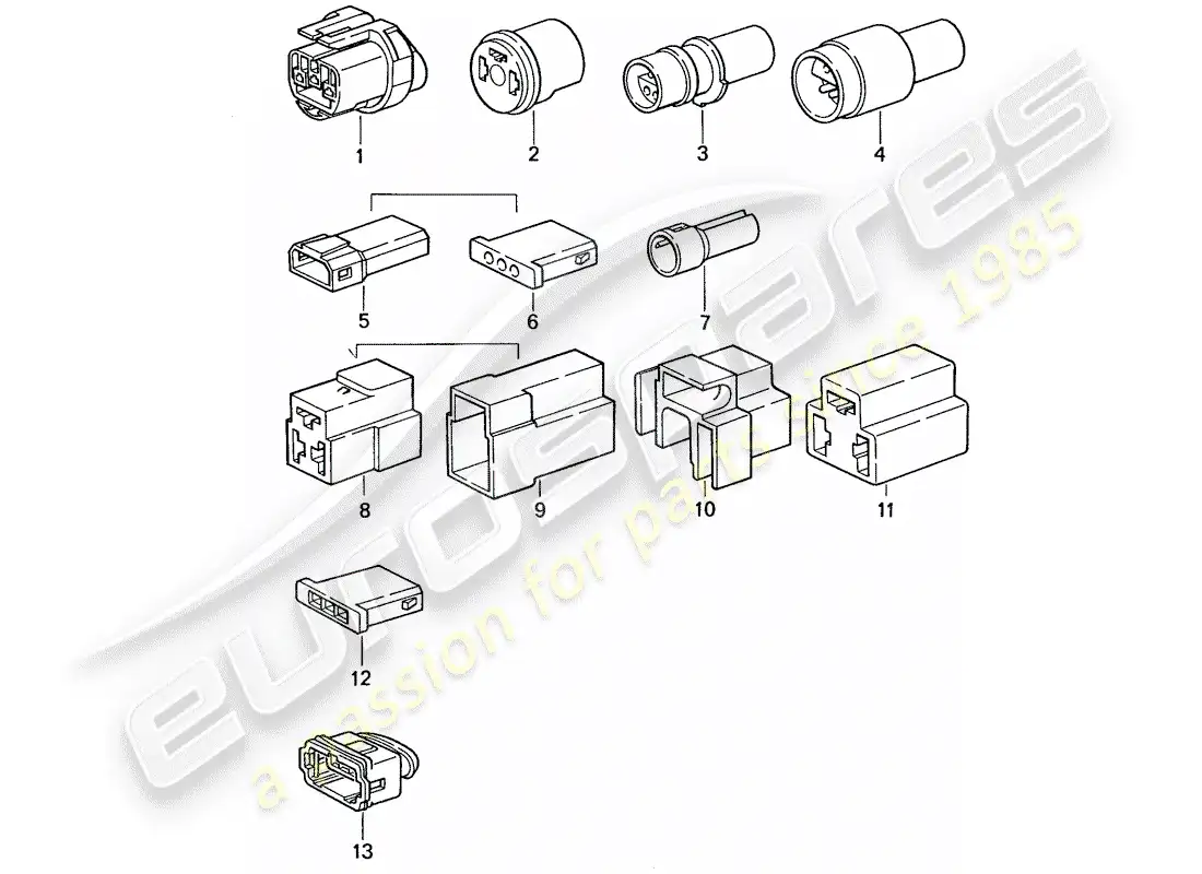 porsche 1991 (944) carcasa del conector - 3-pole diagrama de piezas