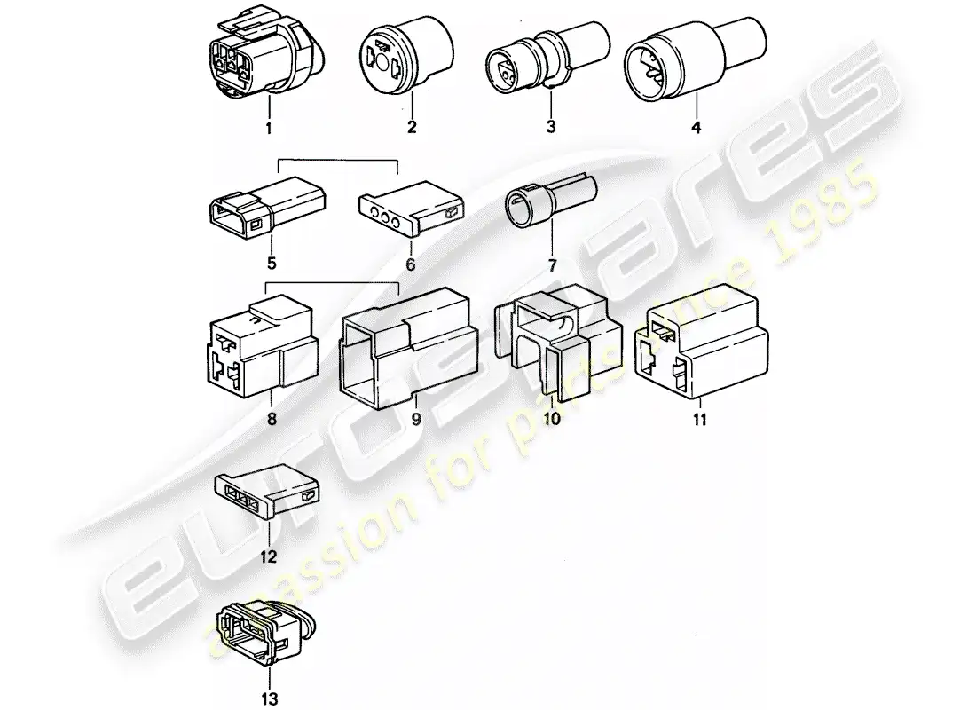 porsche 1992 (968) carcasa del conector - 3-pole diagrama de piezas