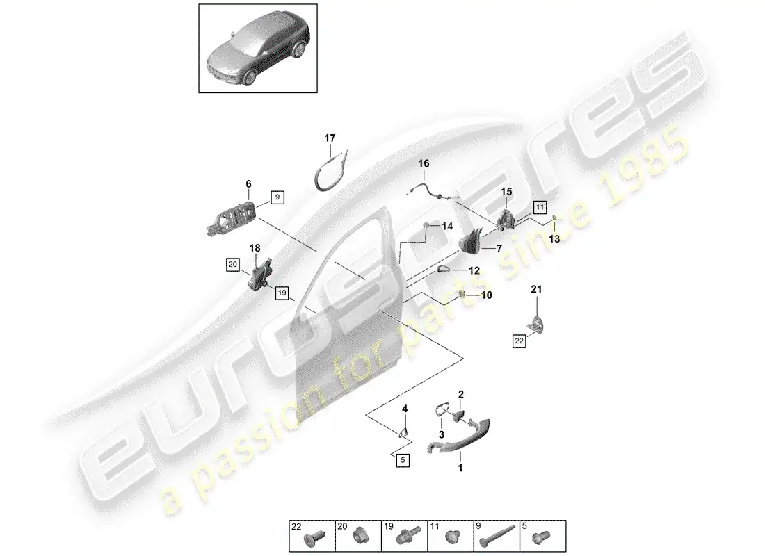 porsche 2018 (cayenne e3 9ya/9yb) manija de puerta exterior diagrama de piezas