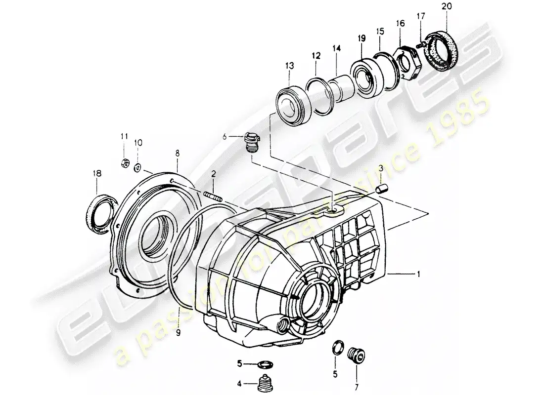 porsche 1989 (964) diferencial del eje delantero diagrama de piezas