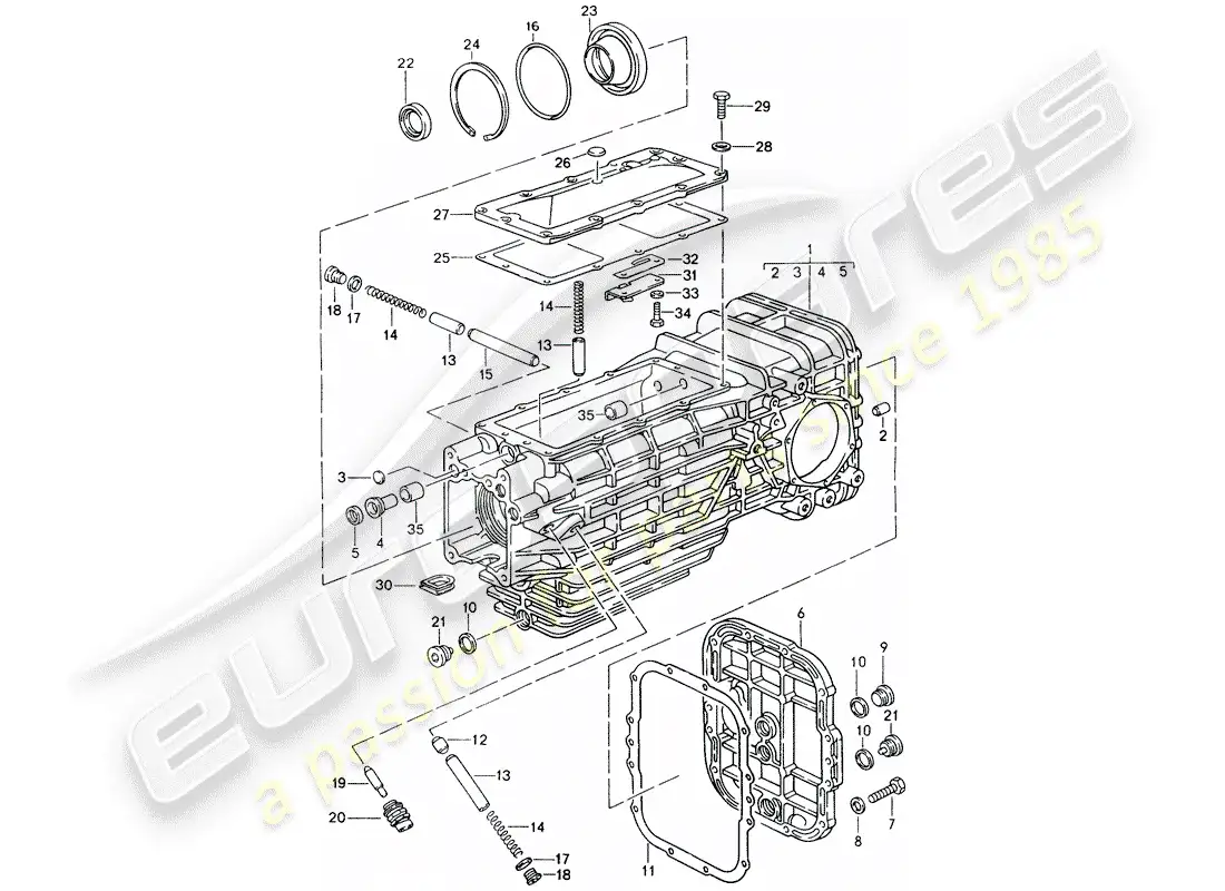 porsche 1995 (928) caja de cambios manual - transmisión de repuesto - caja de transmisión diagrama de piezas