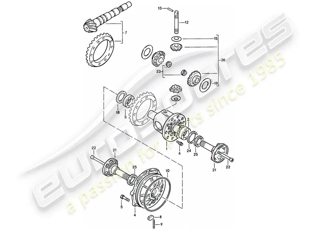 porsche 1977 (924) diferencial - 4-speed diagrama de piezas