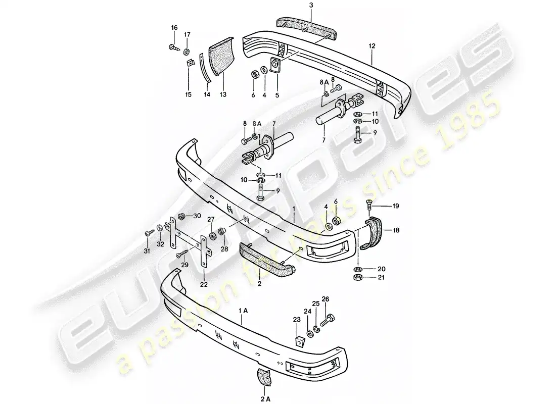 porsche 1979 (924) parachoques - con: - diagrama de piezas del buffer