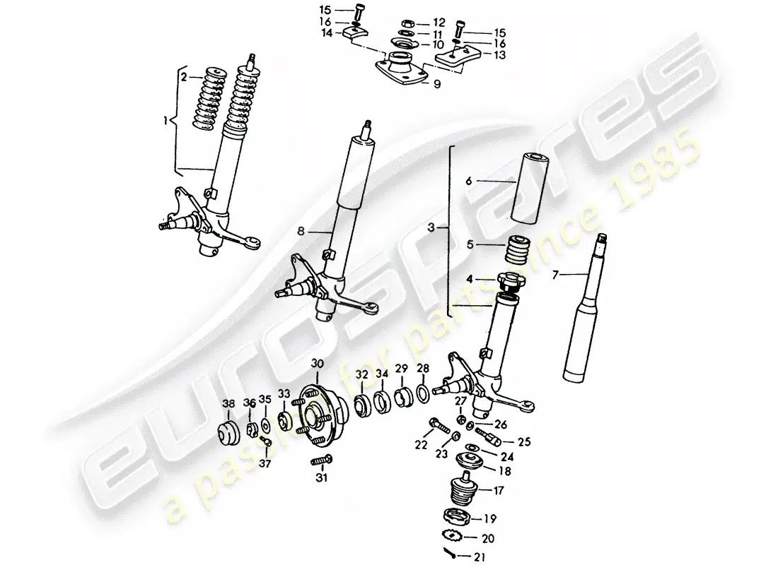 porsche 1973 (911) puntal de muelle - puntal amortiguador - lubricantes diagrama de piezas