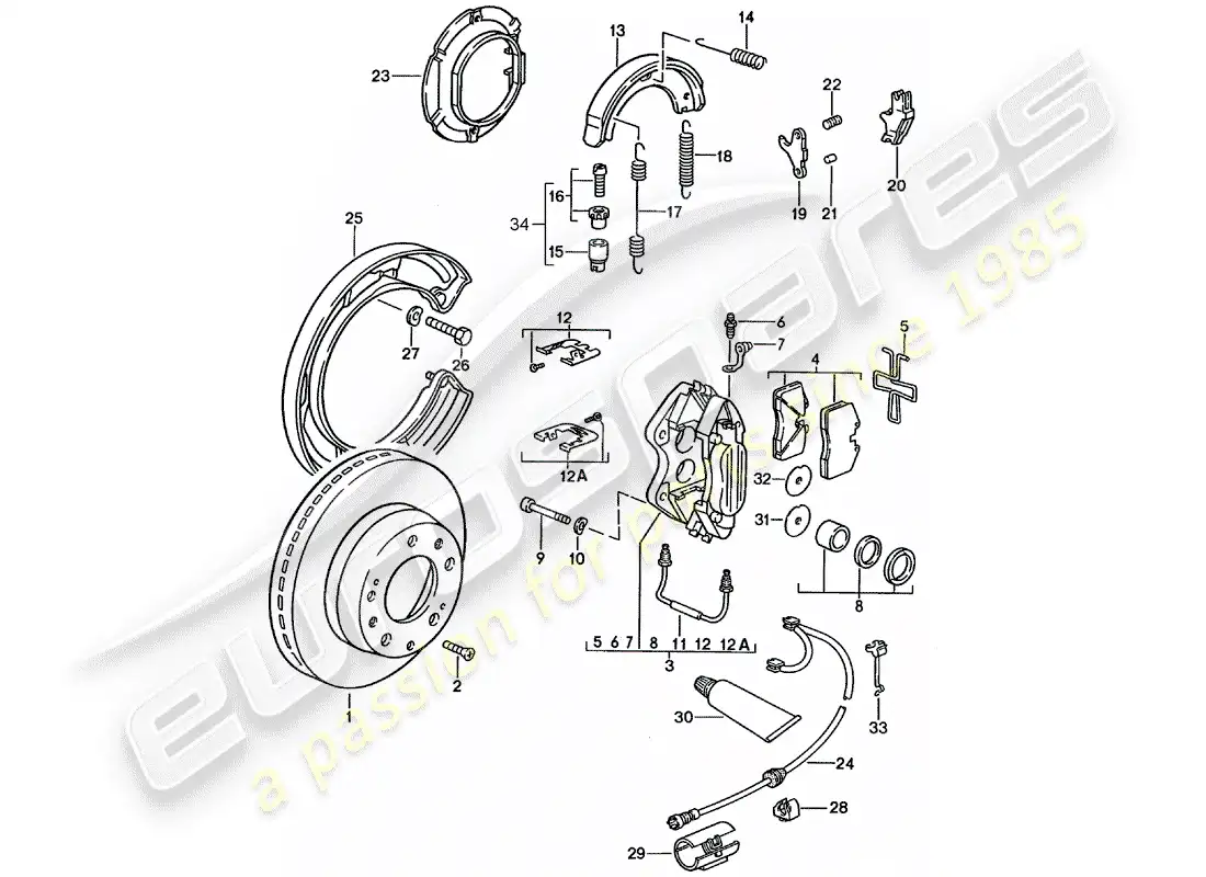 porsche 1990 (928) frenos de disco - ver información técnica - gr.4 nr. 1/89 diagrama de piezas