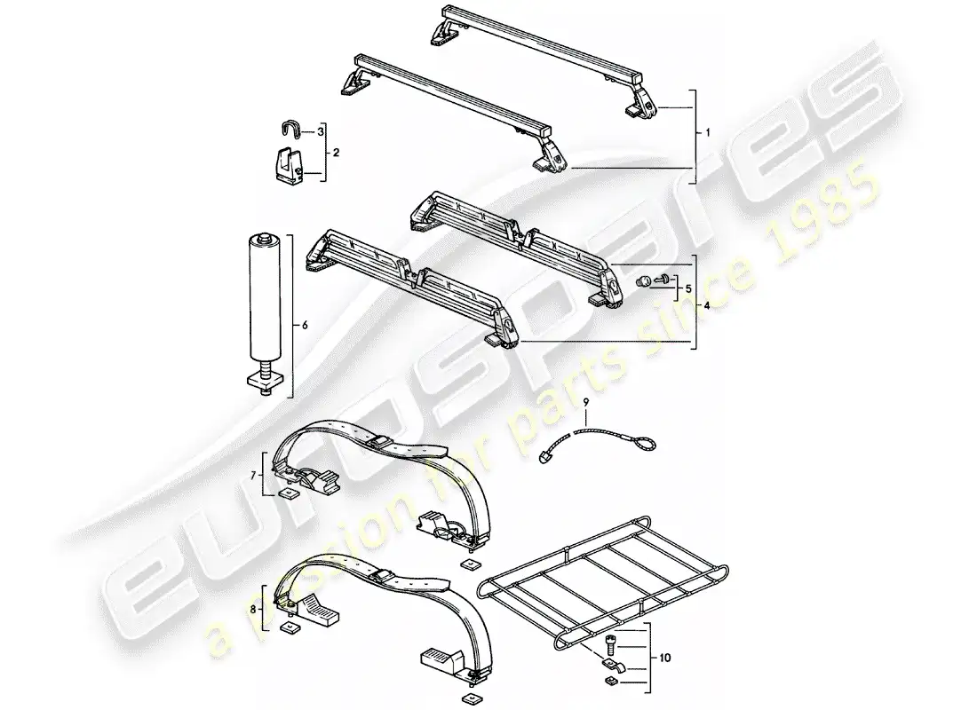 porsche 1985 (924) sistema de transporte de techo - hasta - 35 kg - d >> - mj 1981 diagrama de piezas