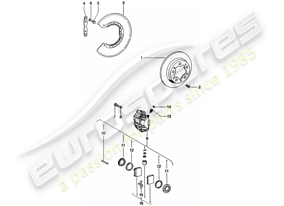 porsche 1975 (914) frenos de disco diagrama de piezas