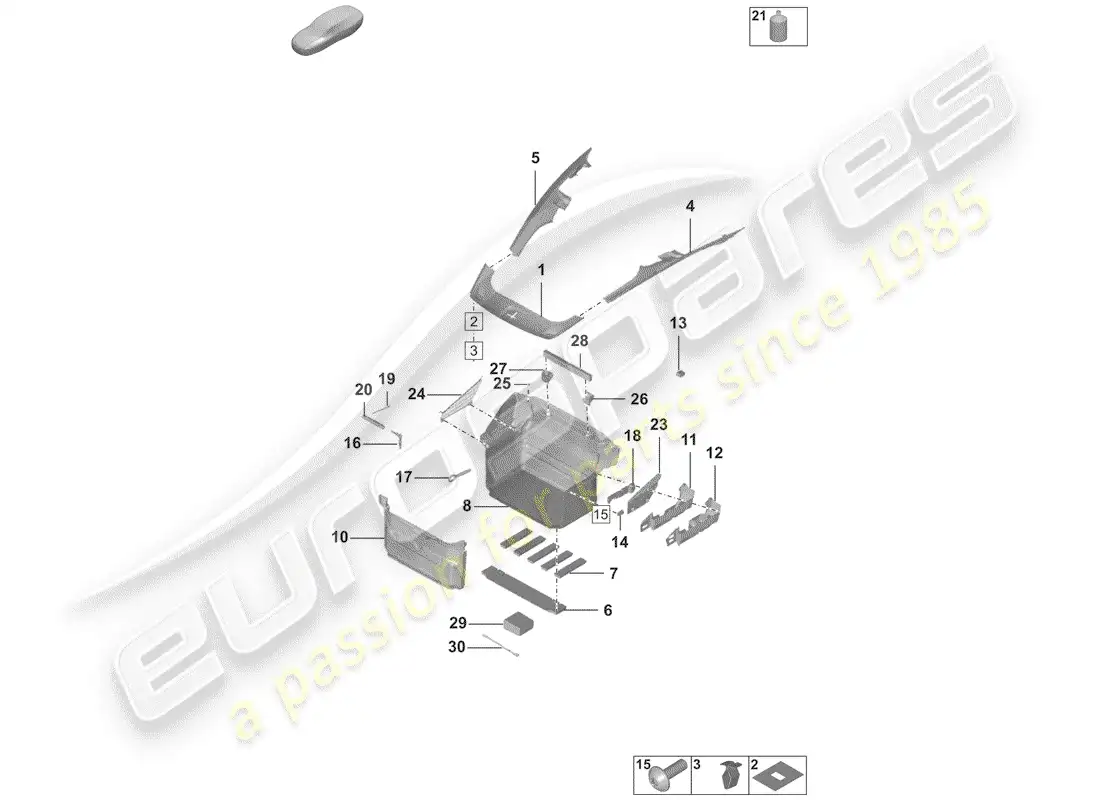 porsche 2020 (992-1) forro de bota diagrama de piezas