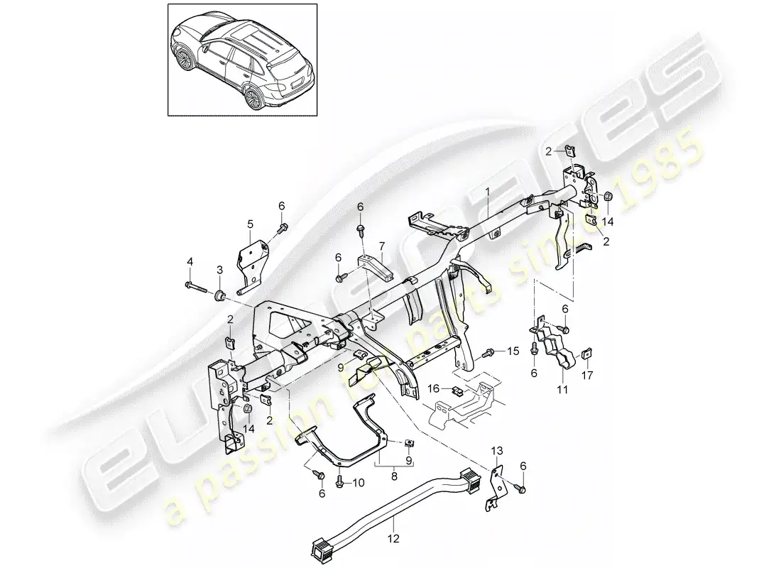 porsche 2013 (cayenne e2 92a) diagrama de piezas del marco de retención
