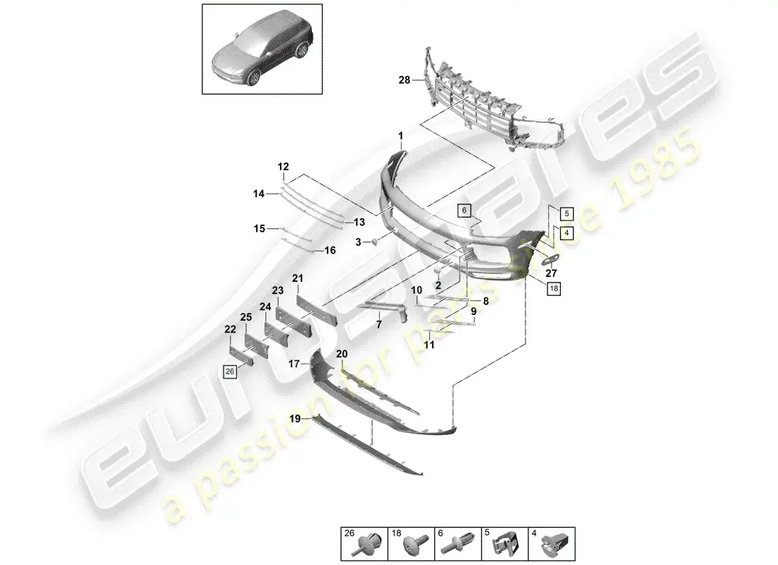 porsche 2019 (cayenne e3 9ya/9yb) parachoque diagrama de piezas