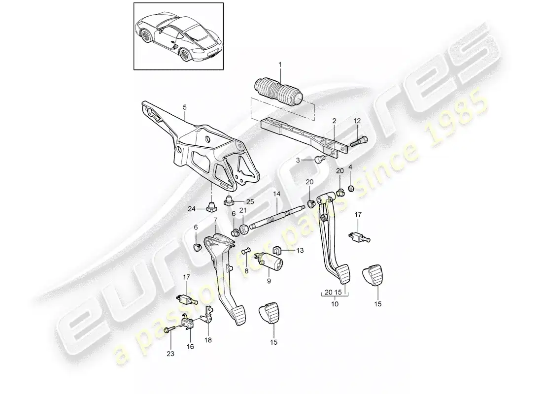 porsche 2011 (987 cayman) pedales diagrama de piezas