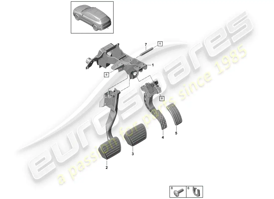 porsche 2020 (cayenne e3 9ya/9yb) brake and acc. pedal assembly diagrama de piezas