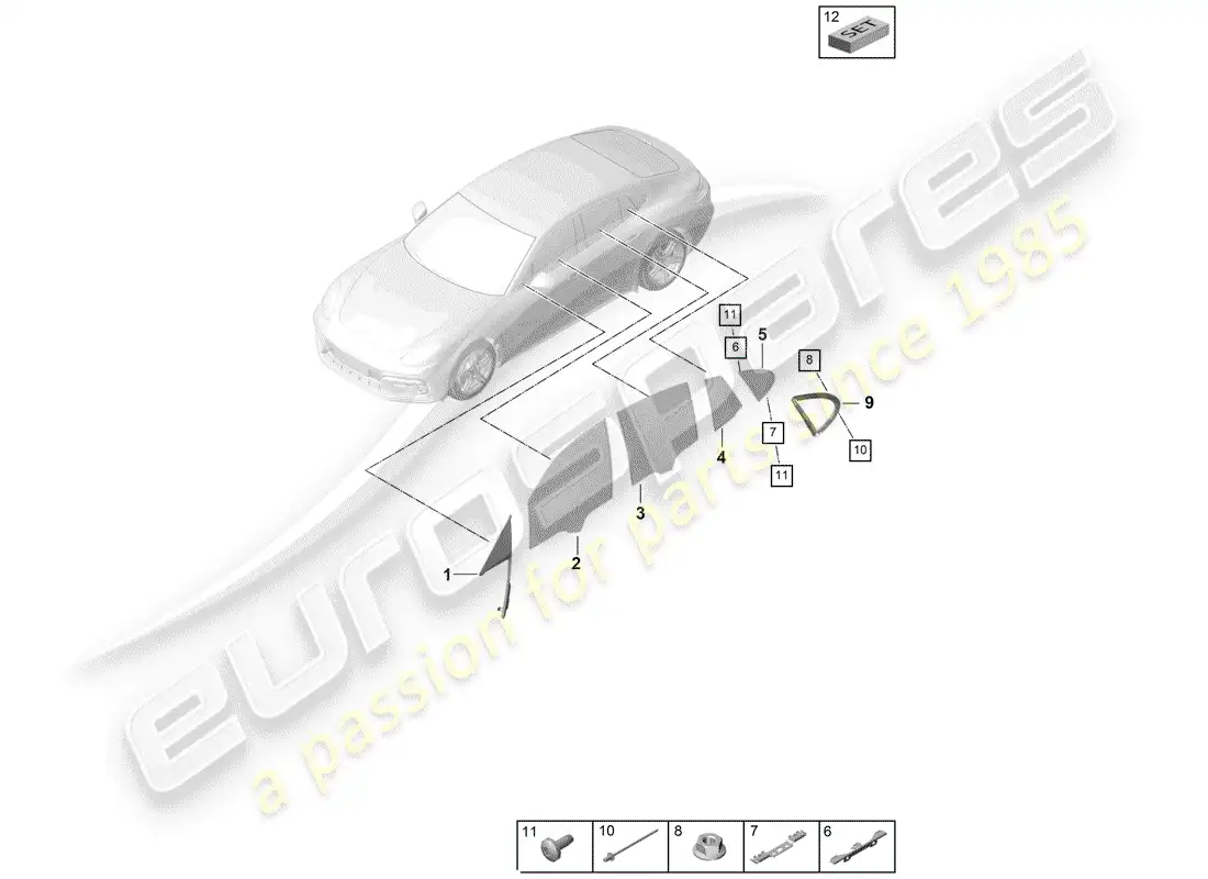 porsche 2017 (panamera 971-1) puerta y ventana lateral diagrama de piezas