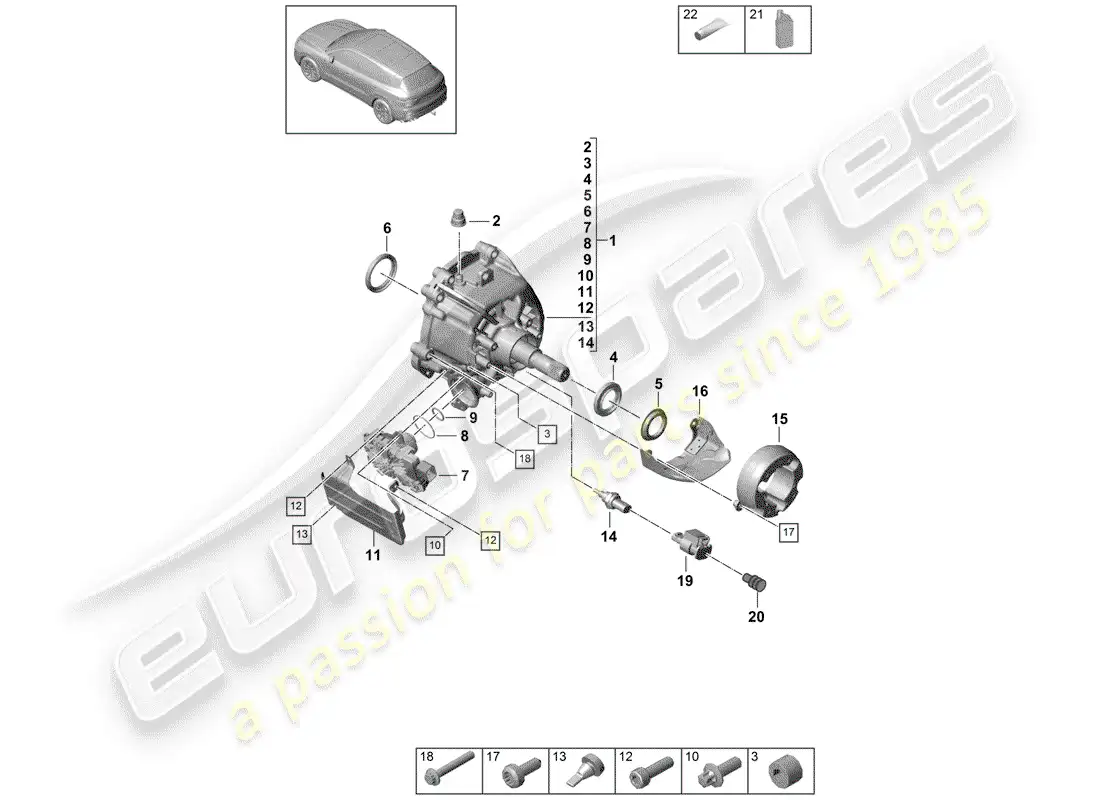porsche 2018 (cayenne e3 9ya/9yb) caja de transferencia diagrama de piezas