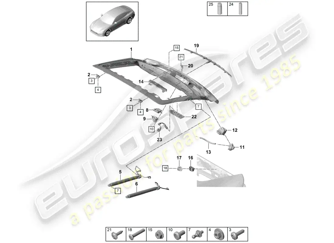 porsche 2017 (panamera 971-1) tapa del maletero trasero diagrama de piezas