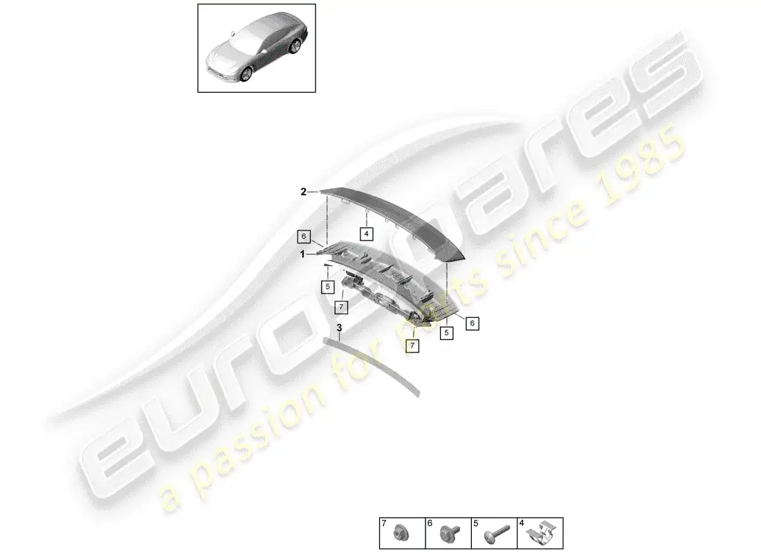 porsche 2017 (panamera 971-1) alerón trasero diagrama de piezas