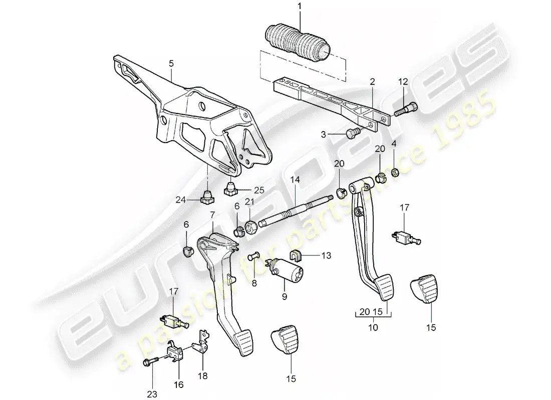 porsche 2008 (987 boxster) pedales diagrama de piezas