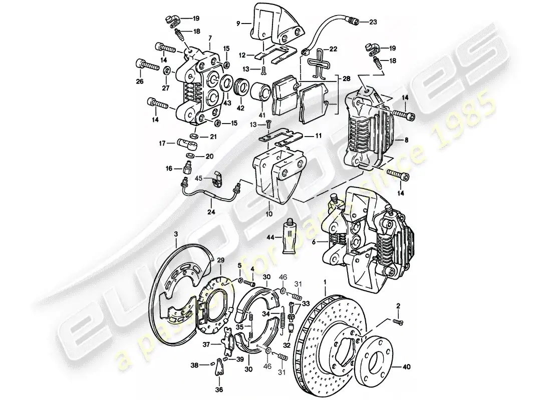 porsche 1986 (911) frenos de disco - eje trasero diagrama de piezas
