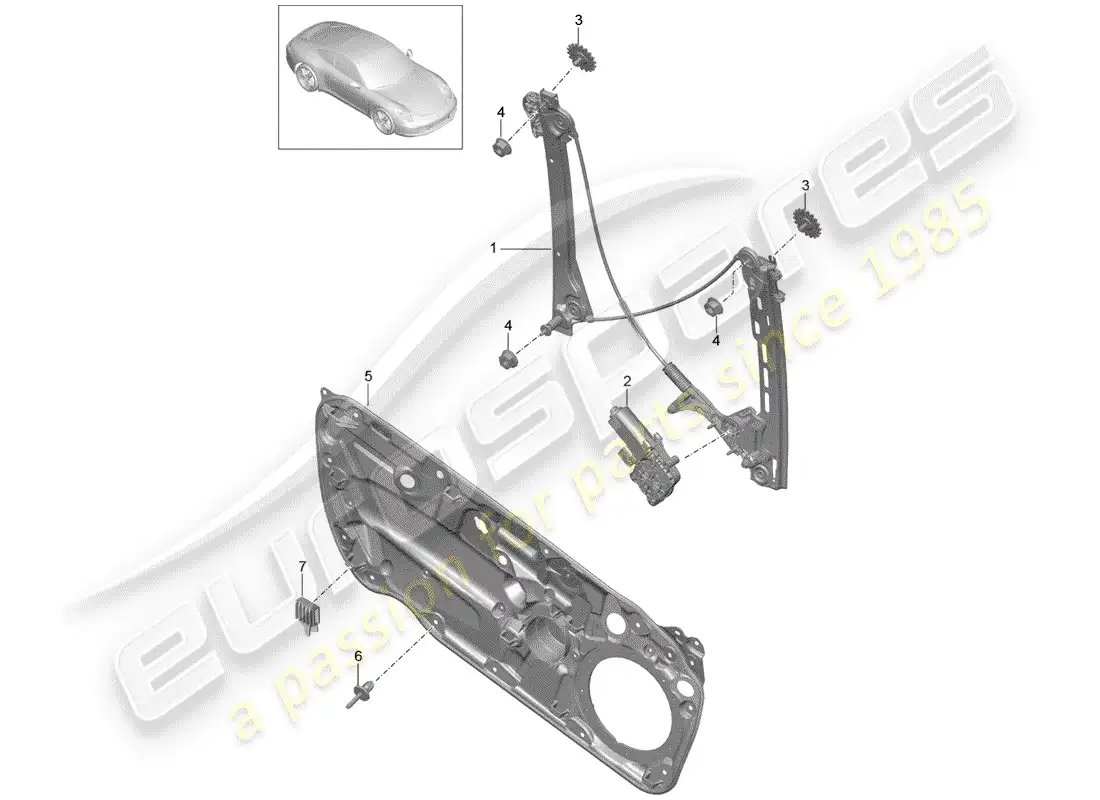 porsche 2012 (991-1) regulador de ventana diagrama de piezas