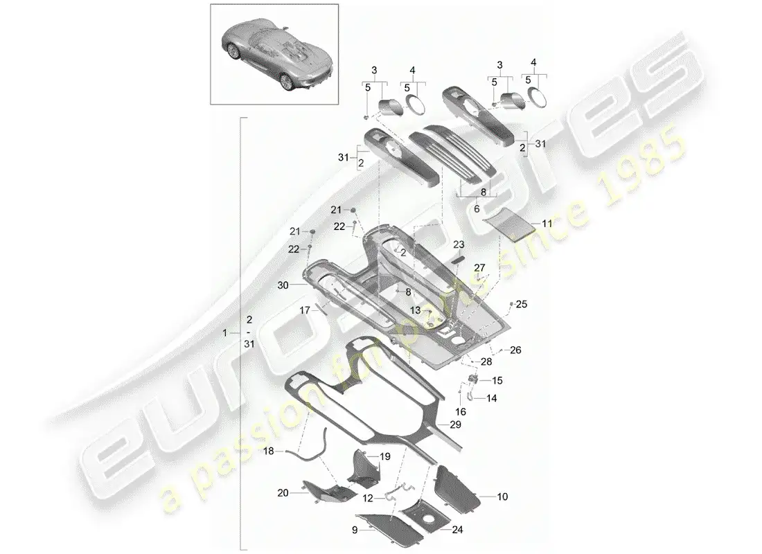 porsche 2015 (918 spyder) cubrir diagrama de piezas