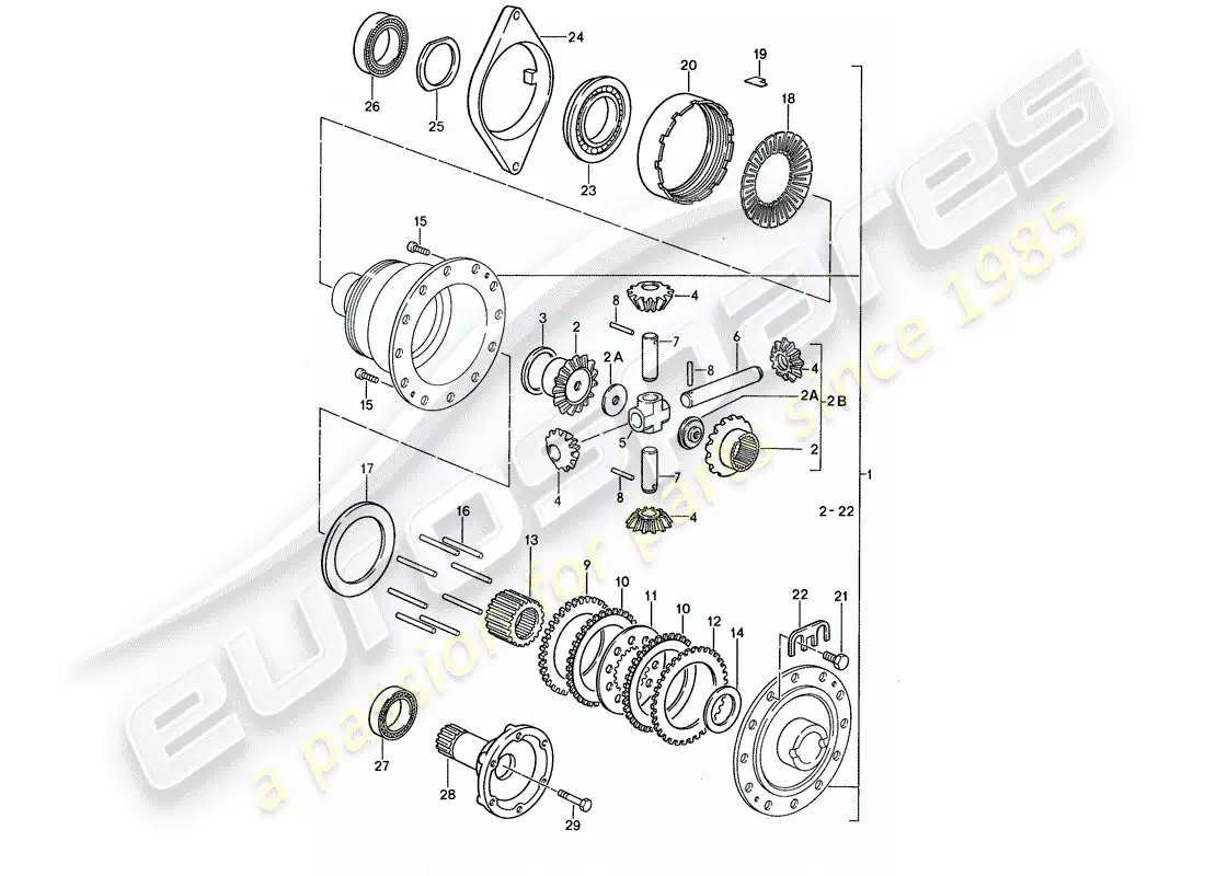 porsche 1987 (959) diferencial - eje trasero diagrama de piezas