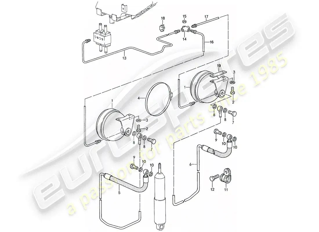 porsche 1987 (959) sistema autonivelante - líneas diagrama de piezas