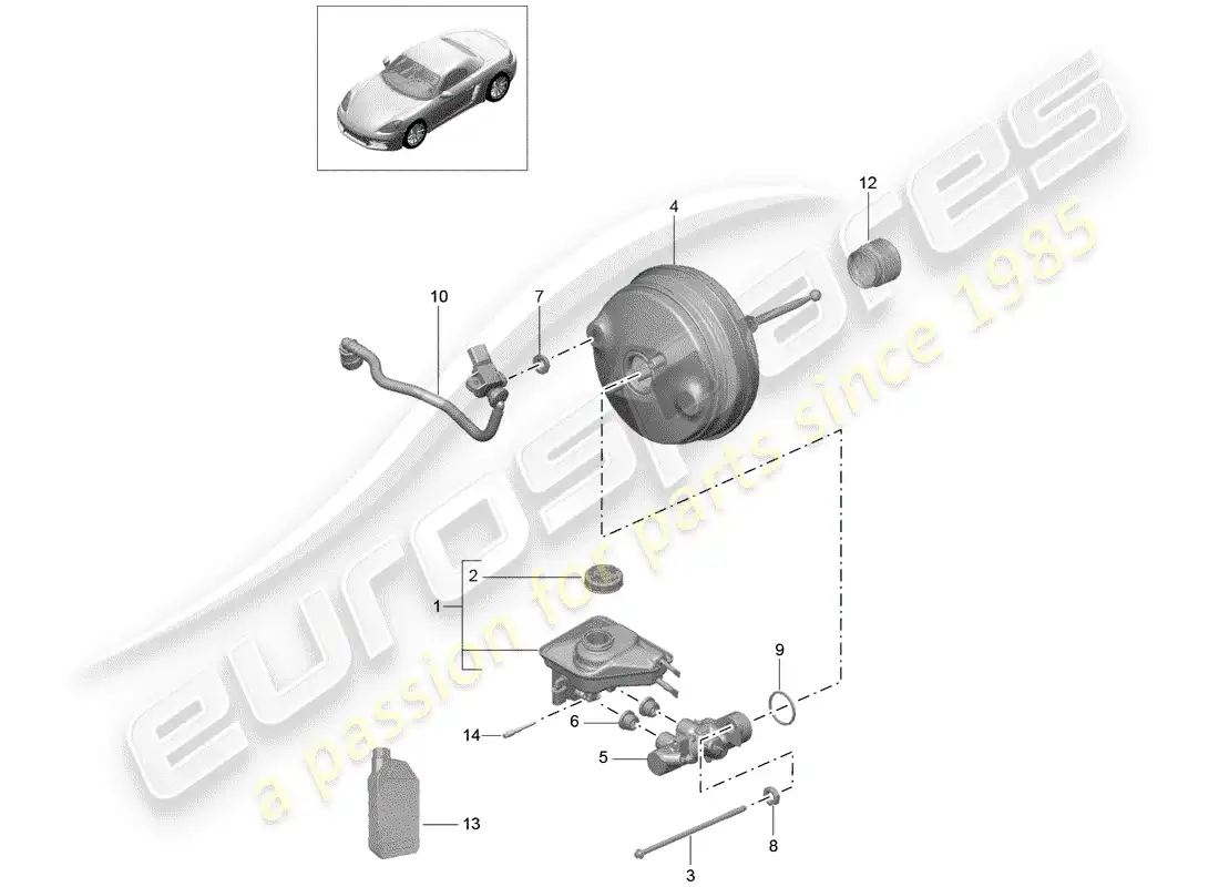 porsche 2018 (718 boxster) cilindro maestro del freno diagrama de piezas