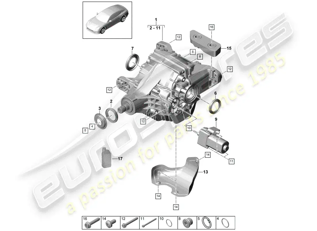 porsche 2017 (panamera 971-1) diferencial del eje trasero diagrama de piezas