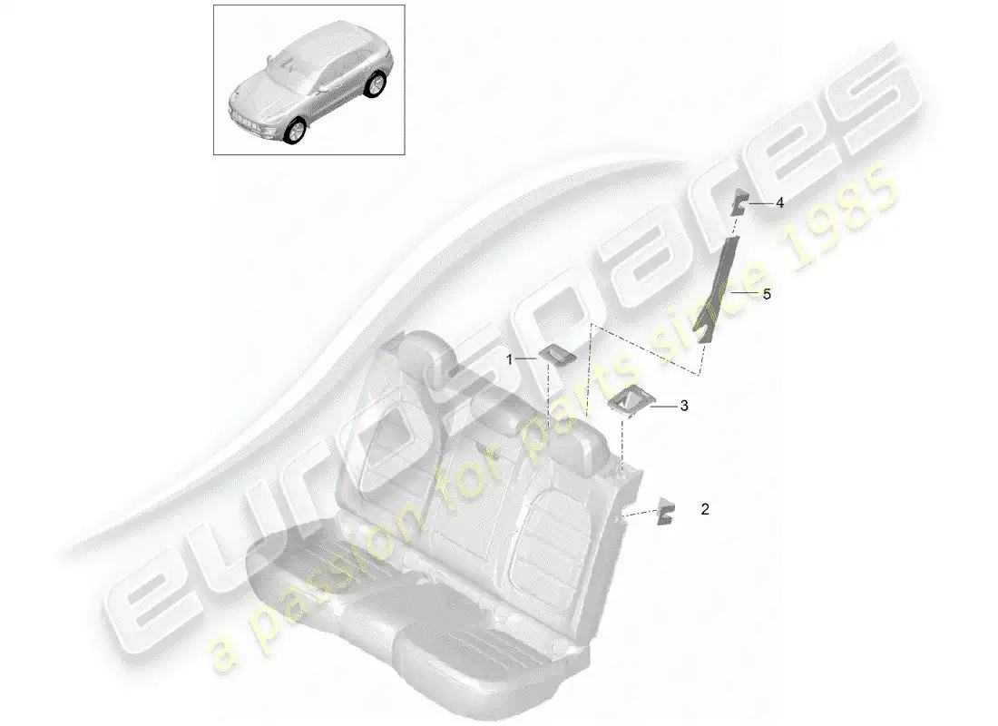 porsche 2015 (macan) superficie del asiento y del respaldo diagrama de piezas