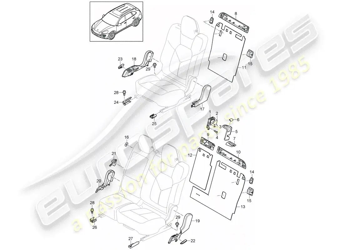 porsche 2015 (cayenne e2 92a) respaldo del asiento trasero diagrama de piezas