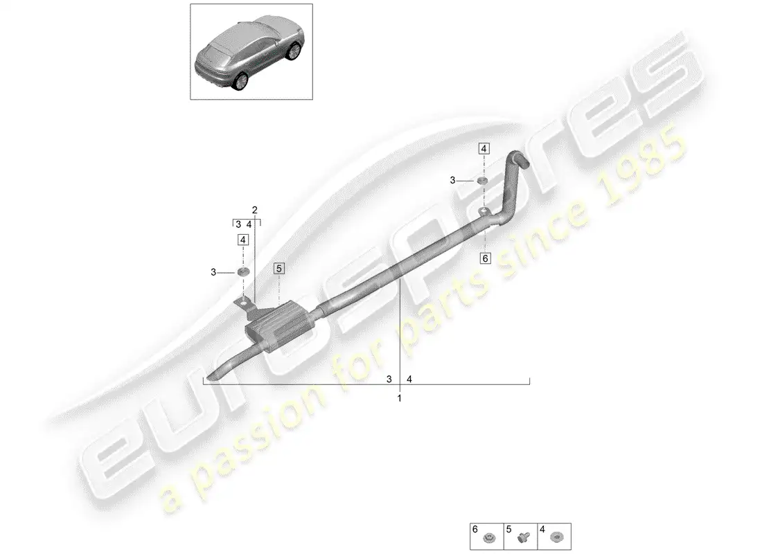 porsche 2019 (macan) sistema de escape diagrama de piezas