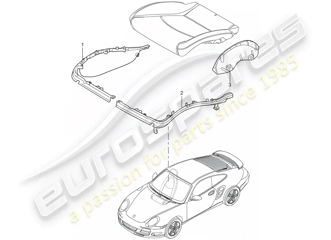 porsche 2007 (997-1 turbo / gt2) portador de cojín diagrama de piezas