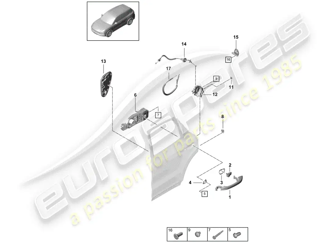 porsche 2019 (cayenne e3 9ya/9yb) manija de puerta exterior diagrama de piezas