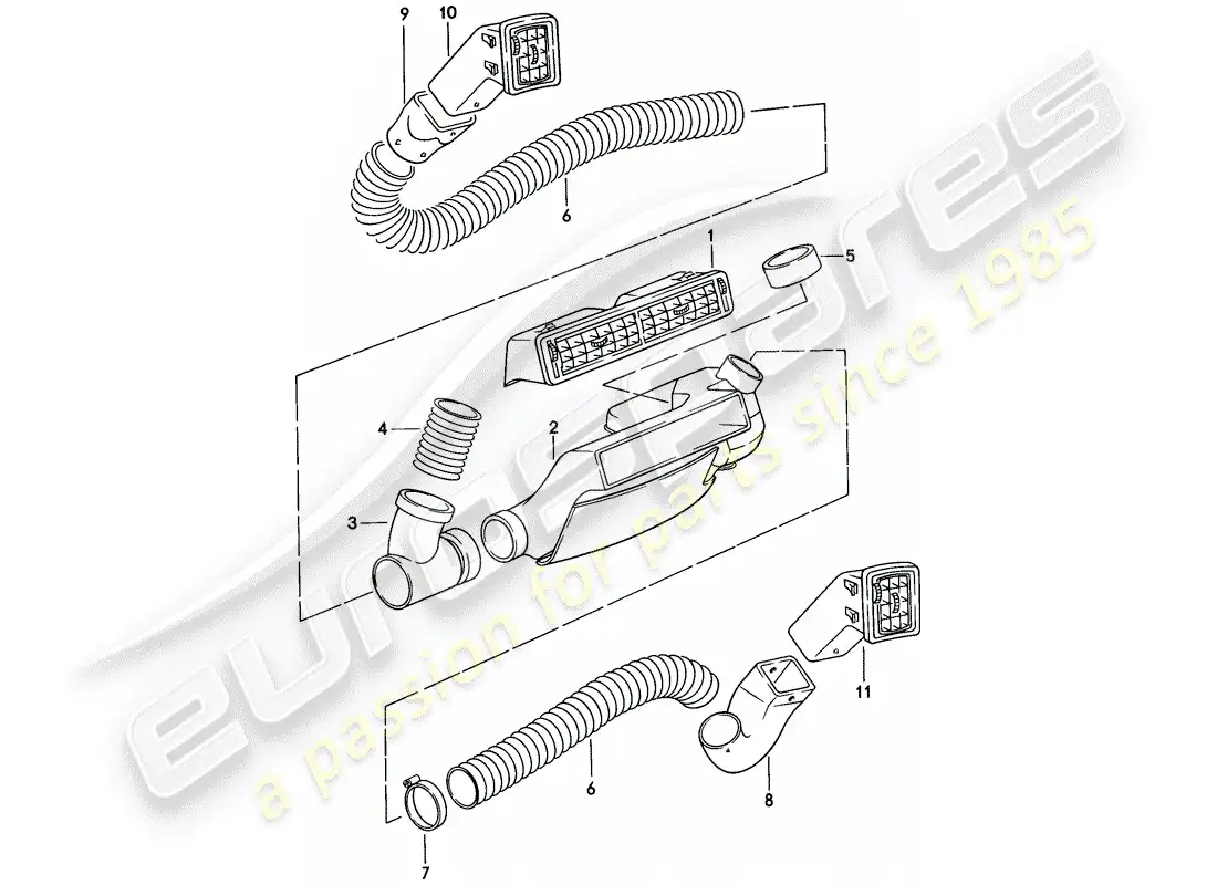 porsche 1977 (924) ventilación de aire - manguera de aire diagrama de piezas