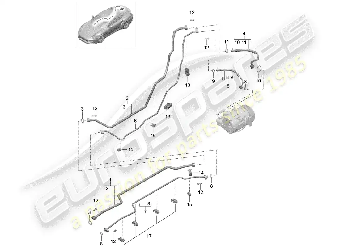 porsche 2014 (991-1 turbo) circuito refrigerante diagrama de piezas