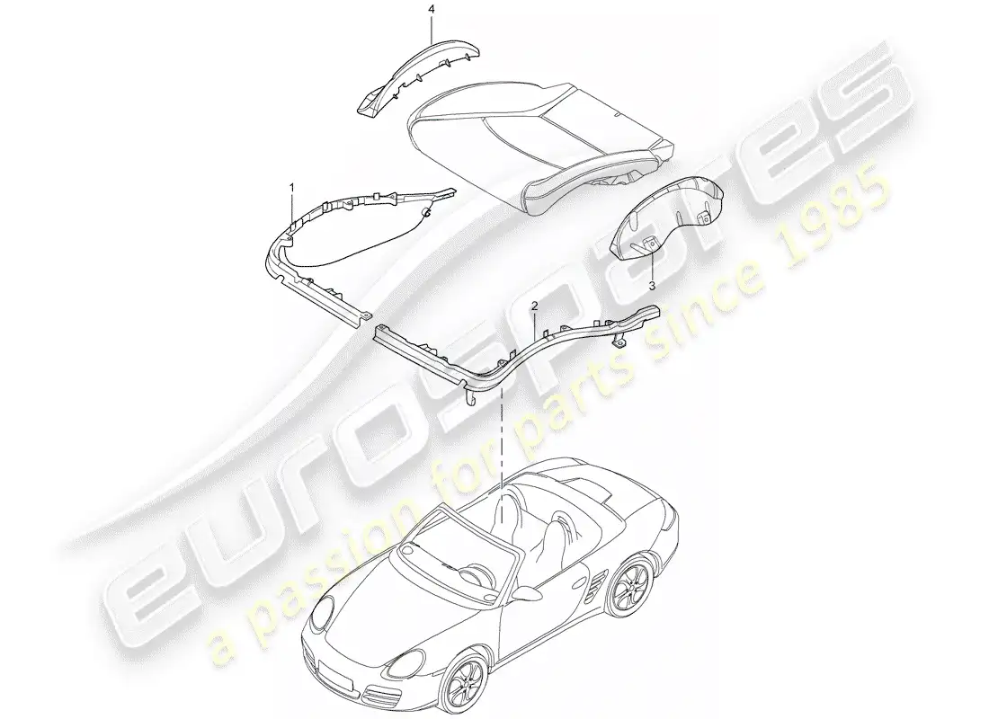 porsche 2005 (987 boxster) portador de cojín diagrama de piezas