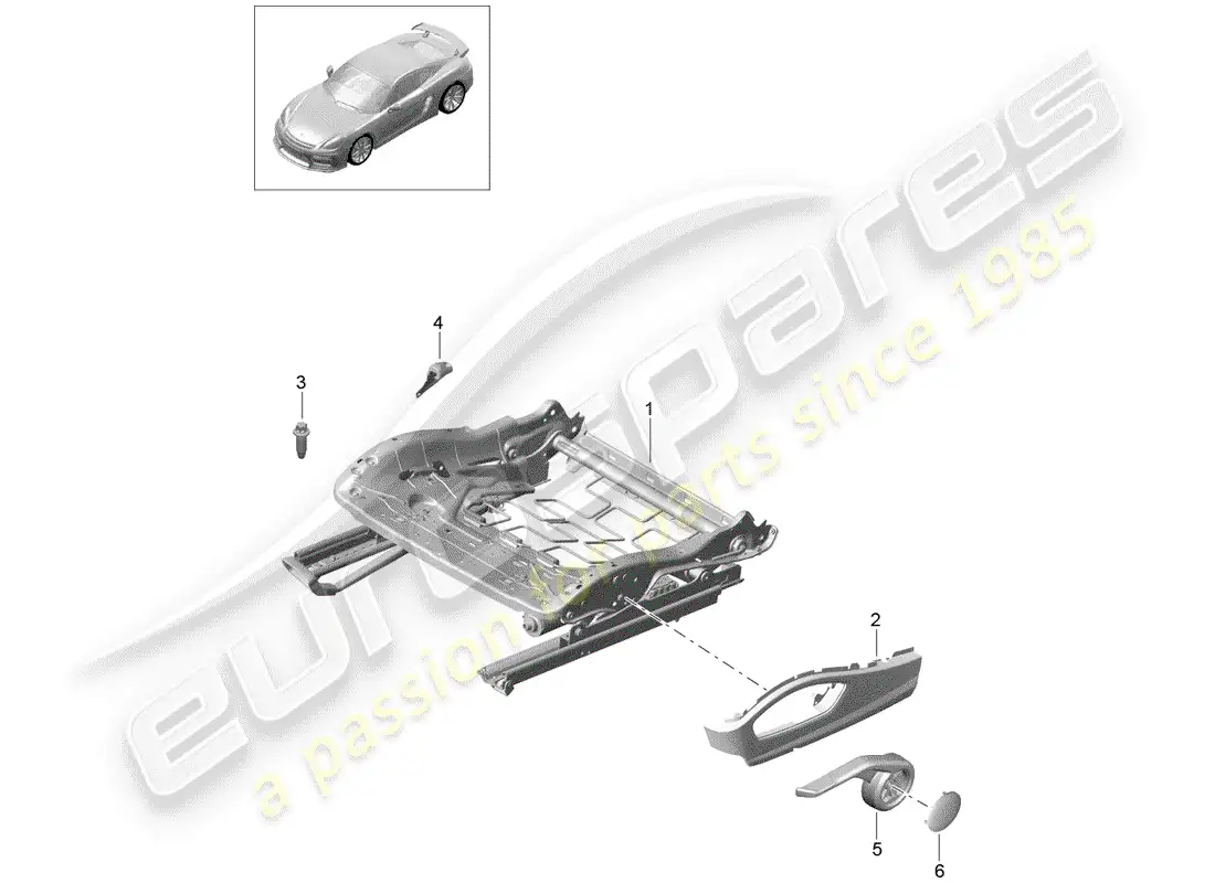 porsche 2016 (981 cayman gt4) diagrama de piezas del marco del asiento