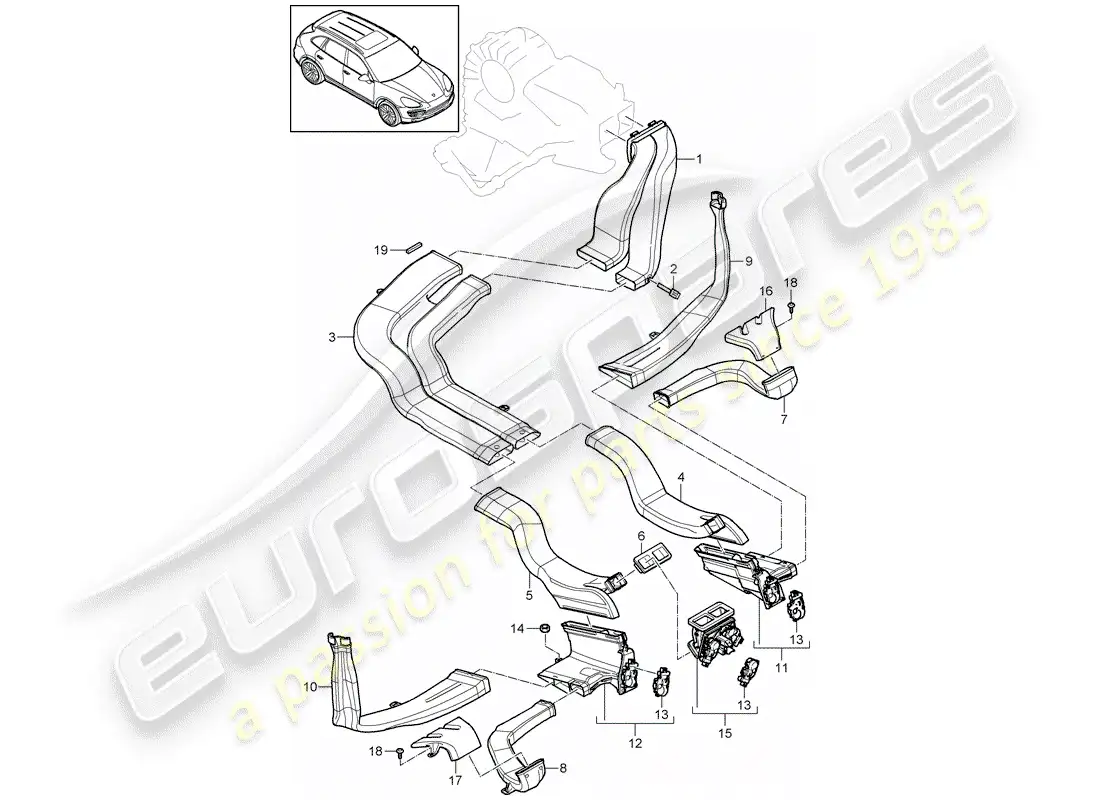 porsche 2012 (cayenne e2 92a) distribuidor de aire diagrama de piezas