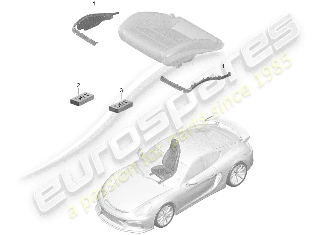 porsche 2016 (981 cayman gt4) acolchado para asiento diagrama de piezas