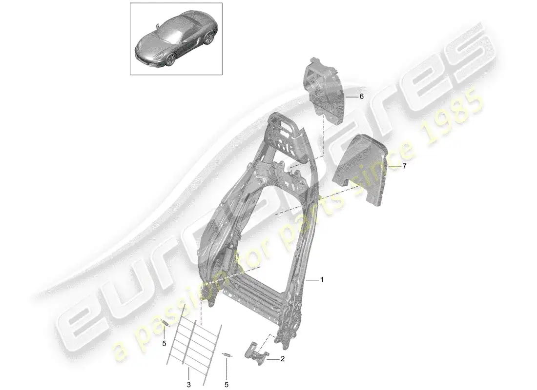 porsche 2015 (981 boxster) marco del respaldo diagrama de piezas
