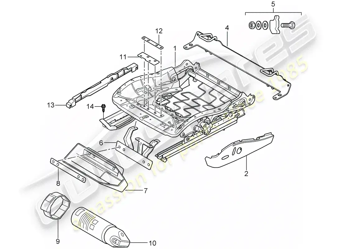 porsche 2007 (997-1 turbo / gt2) estructura del asiento diagrama de piezas