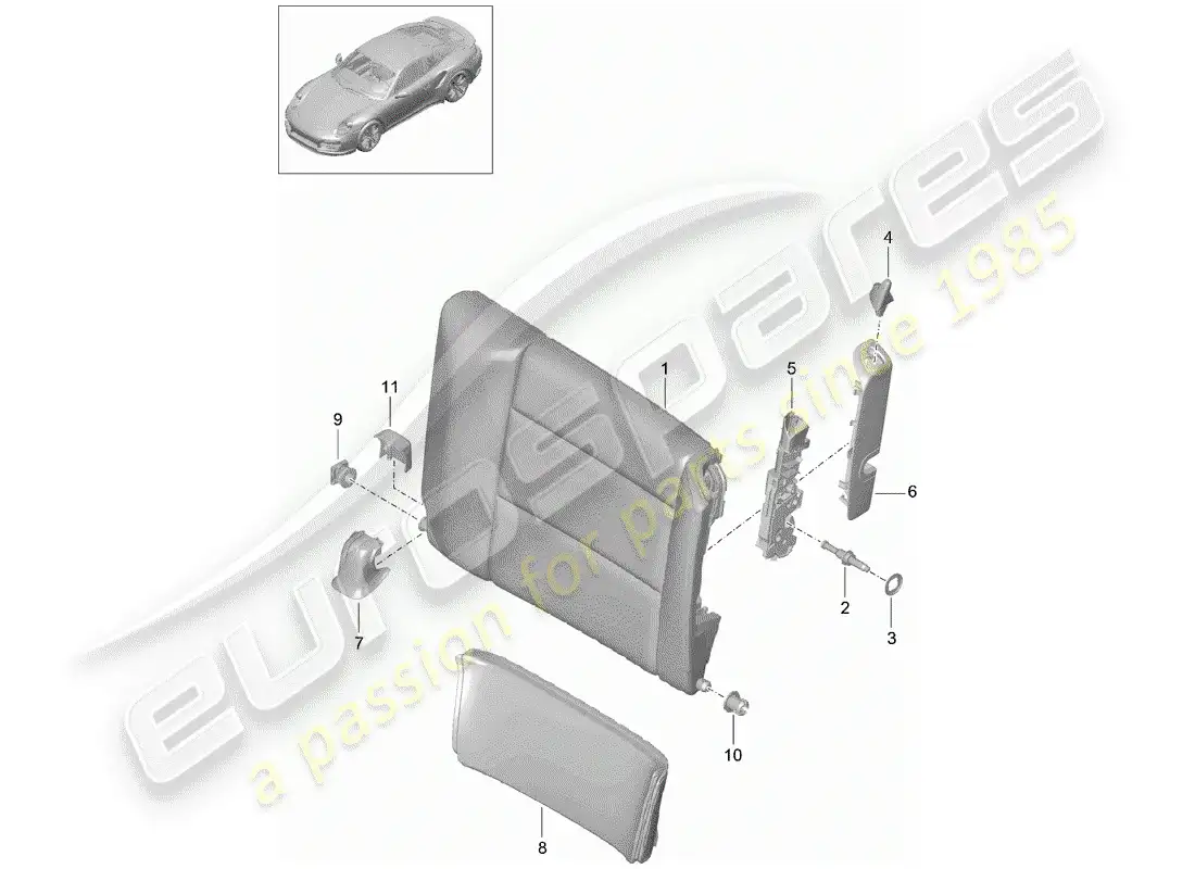 porsche 2015 (991-1 turbo) respaldo del asiento de emergencia diagrama de piezas
