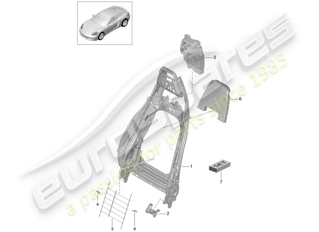 porsche 2017 (718 cayman) marco - respaldo diagrama de piezas