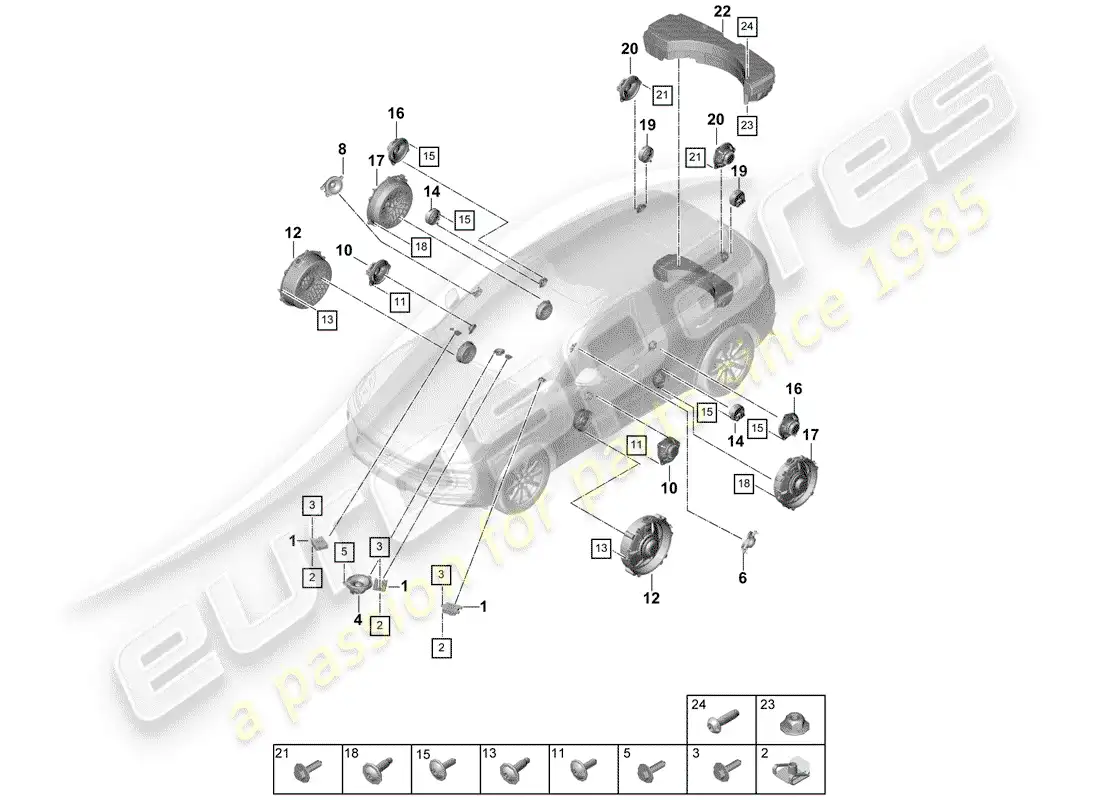 porsche 2018 (cayenne e3 9ya/9yb) altoparlante diagrama de piezas