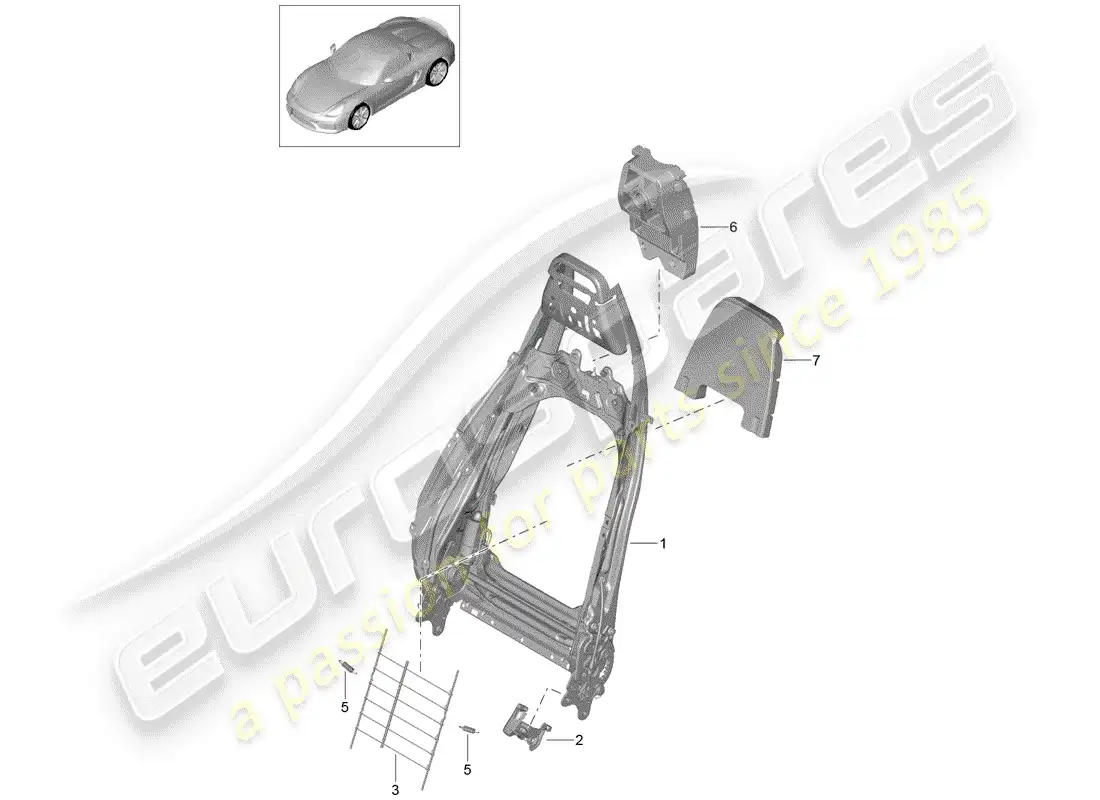 porsche 2016 (981 boxster spyder) marco del respaldo diagrama de piezas
